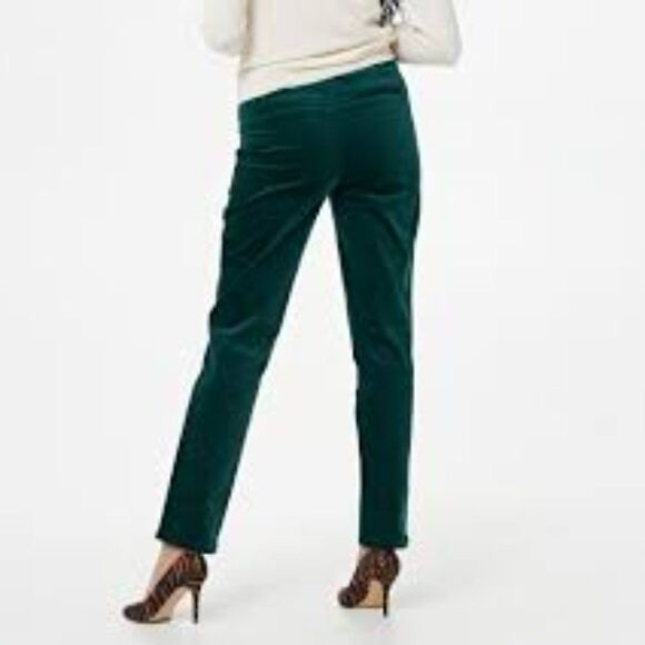 ISAAC MIZRAHI LIVE! HOLIDAY GREEN SLIM PULL ON COMFORT VELVET PANTS  - NWOT SZ S - Picture 3 of 16